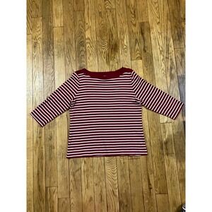 Karen Scott Striped Top Womens XL Red White 3/4 Sleeve Boat‎ Neck Casual Tee